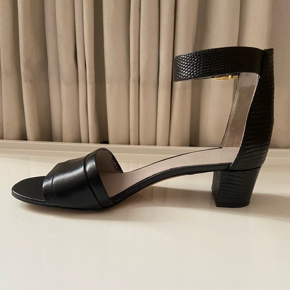 VINCE Black "Rita" Croc Embossed Leather Ankle Strap Heels Sandals Black Size 9M - Picture 5 of 14
